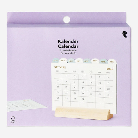 Calendario de sobremesa con soporte de madera - Italiano