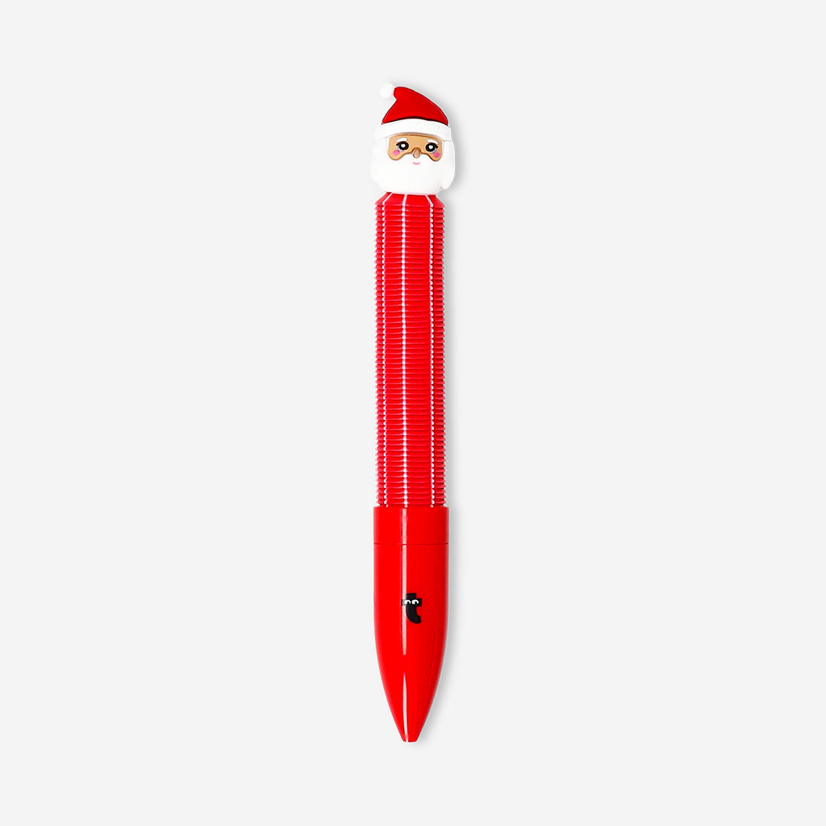 Flying Tiger Copenhagen spring Santa ballpoint pen, office writing instrument with festive holiday design and colorful details.