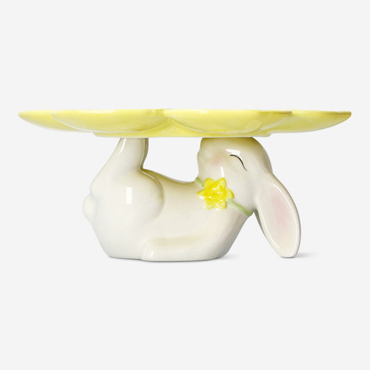 Flower cake stand with white bunny - 24 cm