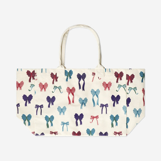 Drawstring tote bag with bow print