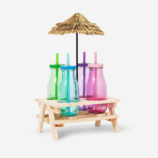 Drinking bottles with decorative stand. 4 pcs