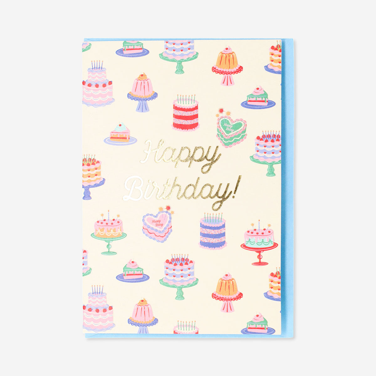 Office birthday card featuring colorful cake illustrations by Flying Tiger Copenhagen, perfect for celebrating colleagues.