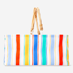 Striped fabric picnic basket from Flying Tiger Copenhagen, 28x39 cm, with sturdy handles and spacious interior for outdoor meals.