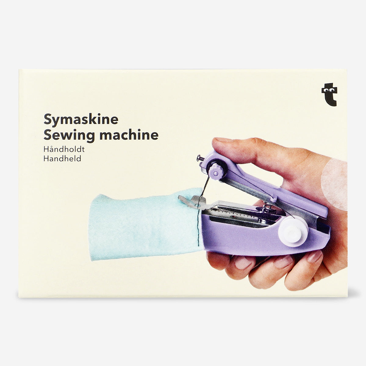 Purple handheld sewing machine by Flying Tiger Copenhagen, designed for hobby sewing projects, with compact and portable features.