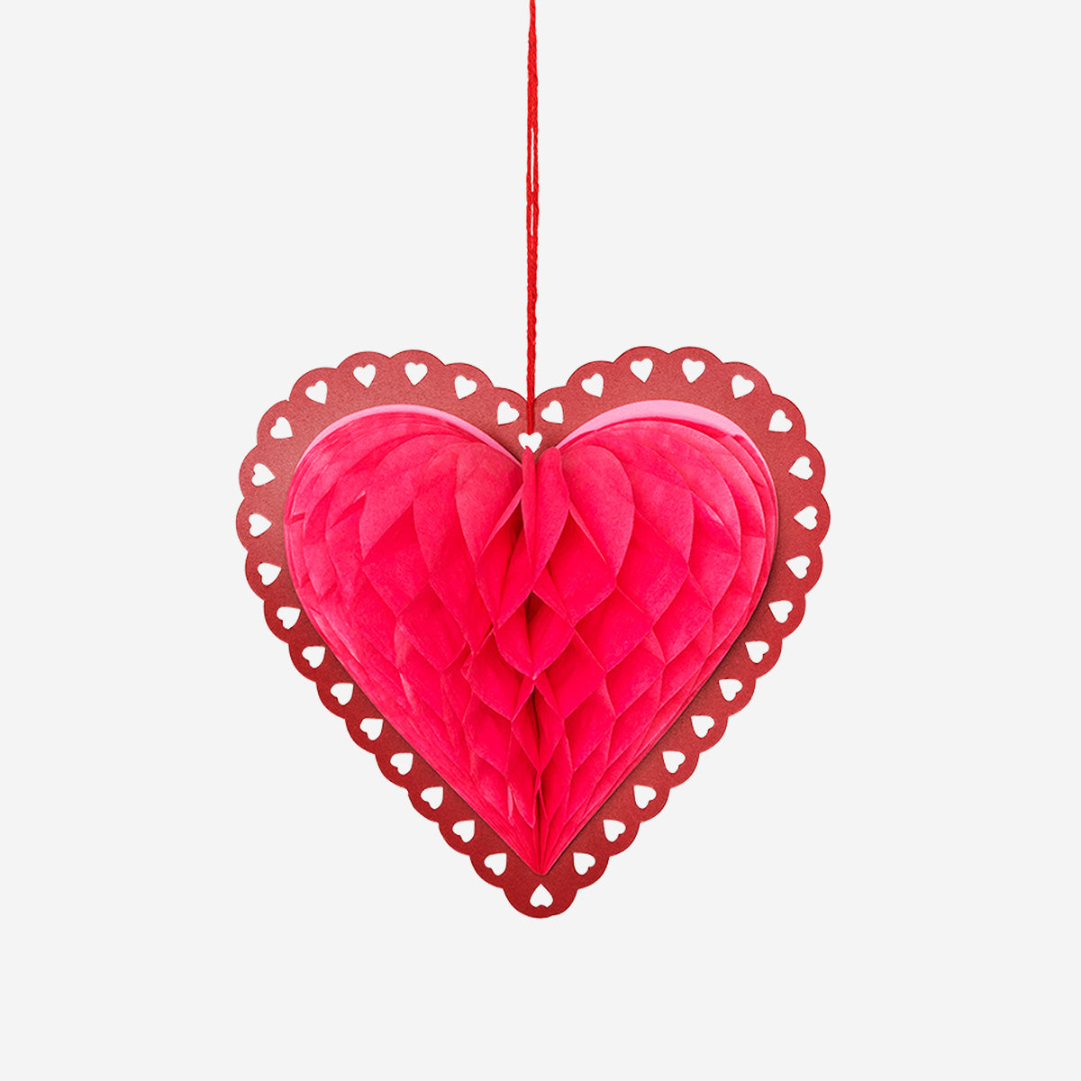 Papieren honingraat harten om op te hangen - 3 stuks