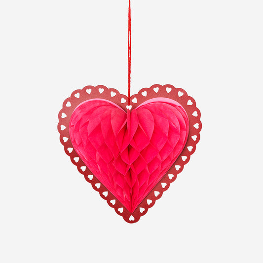 Papieren honingraat harten om op te hangen - 3 stuks
