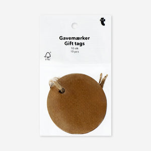 Set of 10 round office gift tags in colorful paper with string ties, from Flying Tiger Copenhagen.