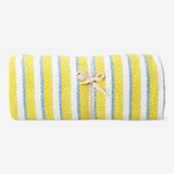 Flying Tiger Copenhagen throw blanket with yellow stripes and fringes, 120x170 cm, cozy home decor accessory.