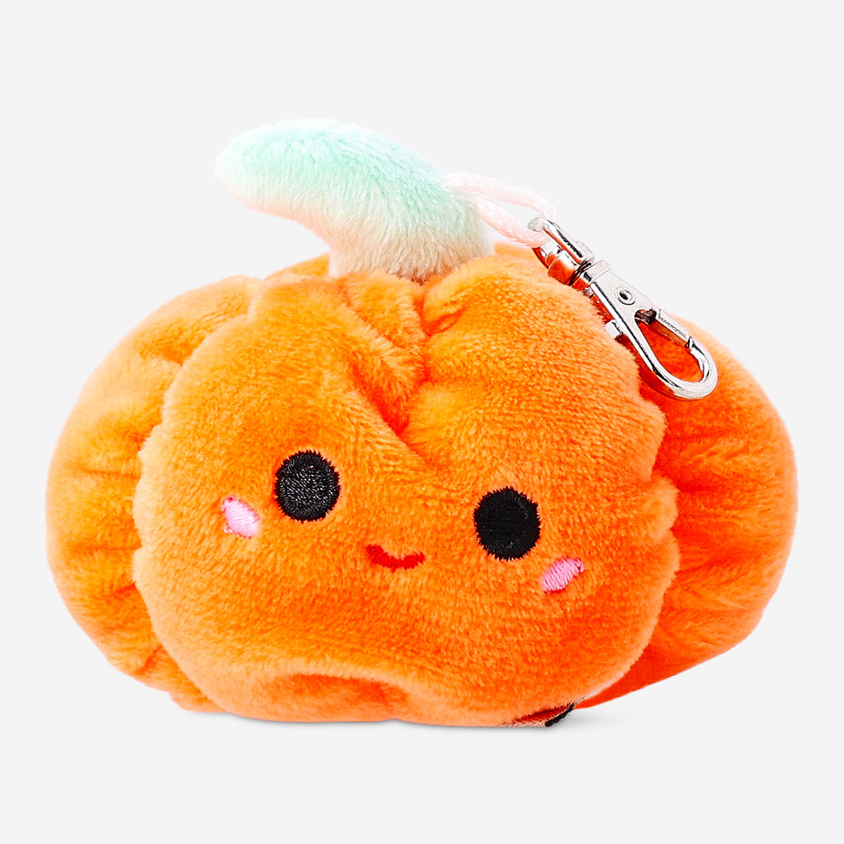 Flying Tiger Copenhagen plush toy pumpkin keychain with a soft, orange pumpkin design and smiling face on a silver keyring.
