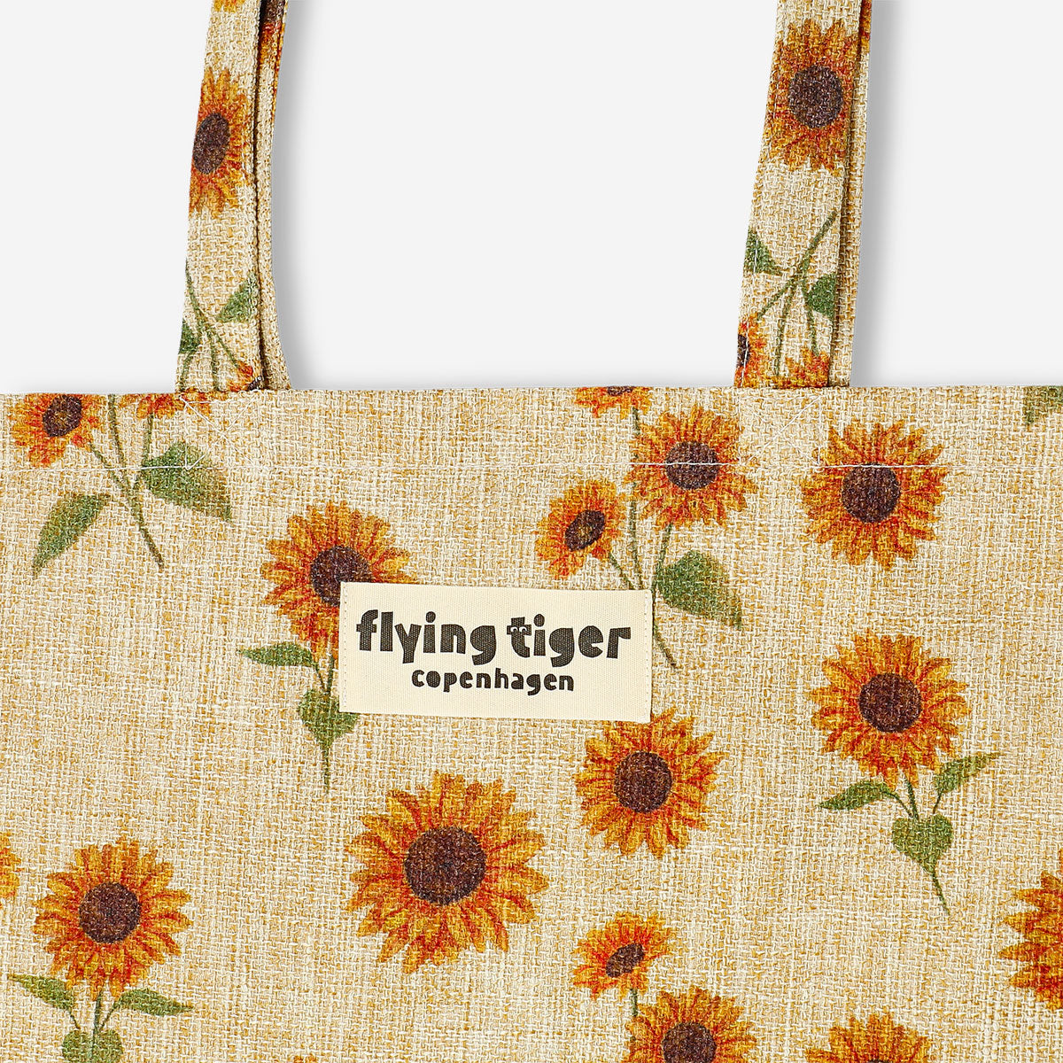 Flying Tiger Copenhagen sunflower print tote bag made of textile with vibrant sunflower design.