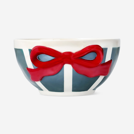 Striped bowl with embossed bow - 16 cm