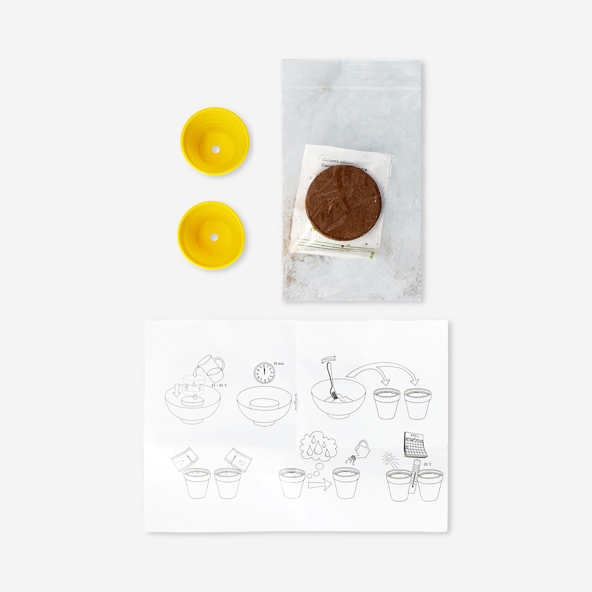 Home grow kit by Flying Tiger Copenhagen for watermelon and cucumber, showing seedlings sprouting in small containers.