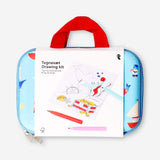 Flying Tiger Copenhagen drawing travel kit with colored pencils, sketchbook, and accessories for portable art and hobby enjoyment.