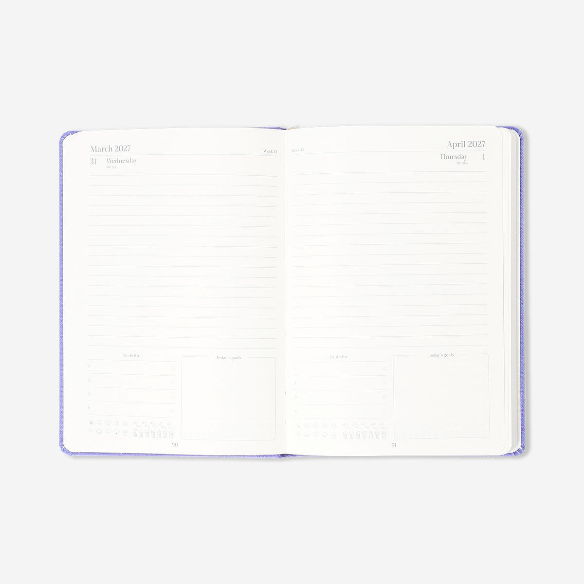 Purple A5 daily diary for 2027 by Flying Tiger Copenhagen, featuring a compact office planner with a hardcover design.