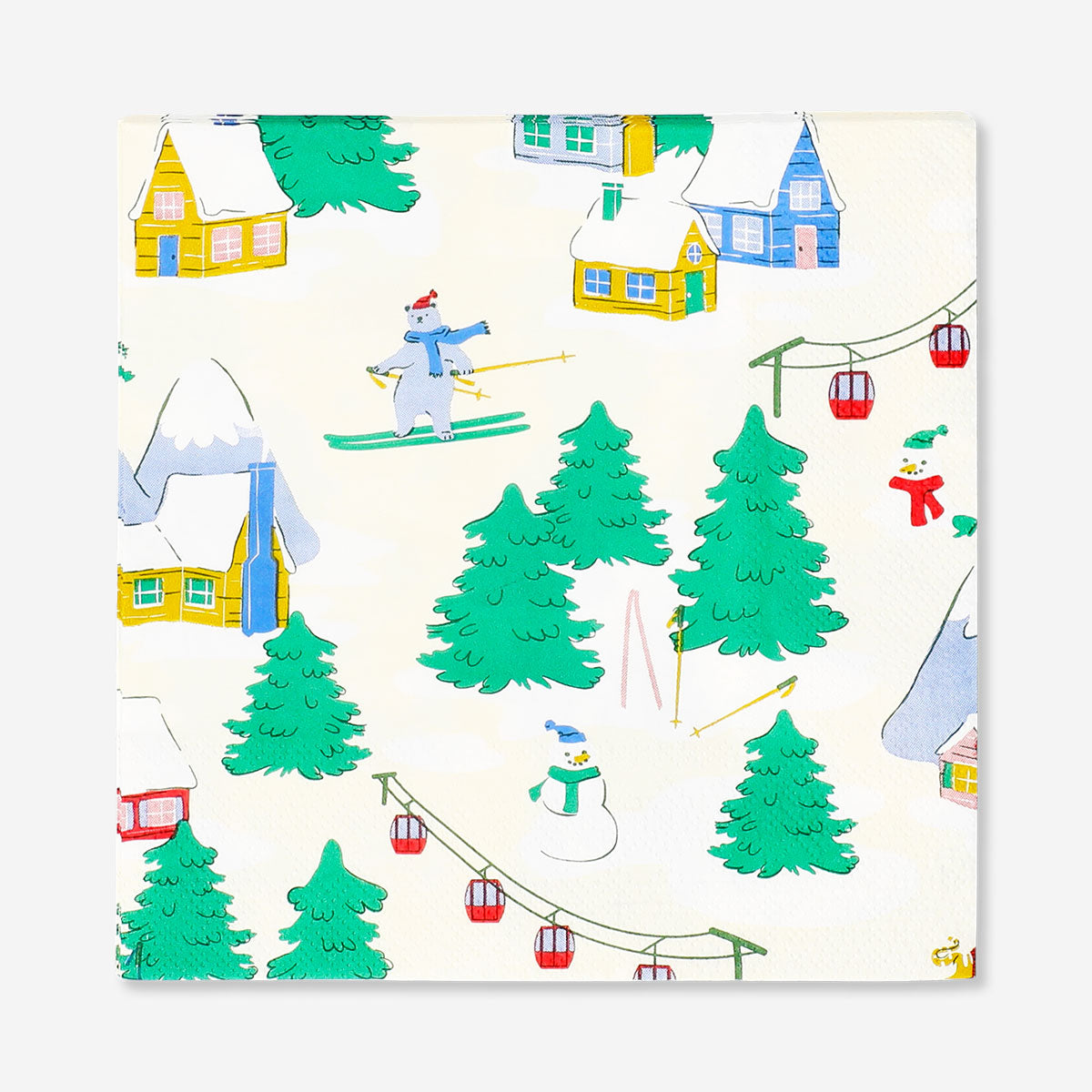 Party napkins with ski village print, 16-pack by Flying Tiger Copenhagen, featuring festive winter scene illustrations.