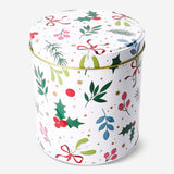 Tall round Flying Tiger Copenhagen Christmas print cake tin for baking and storage in the kitchen.