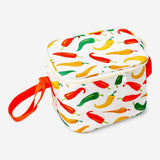 Flying Tiger Copenhagen cooler bag with chili print, 21x14 cm, featuring vibrant chili illustrations on a compact, portable design.
