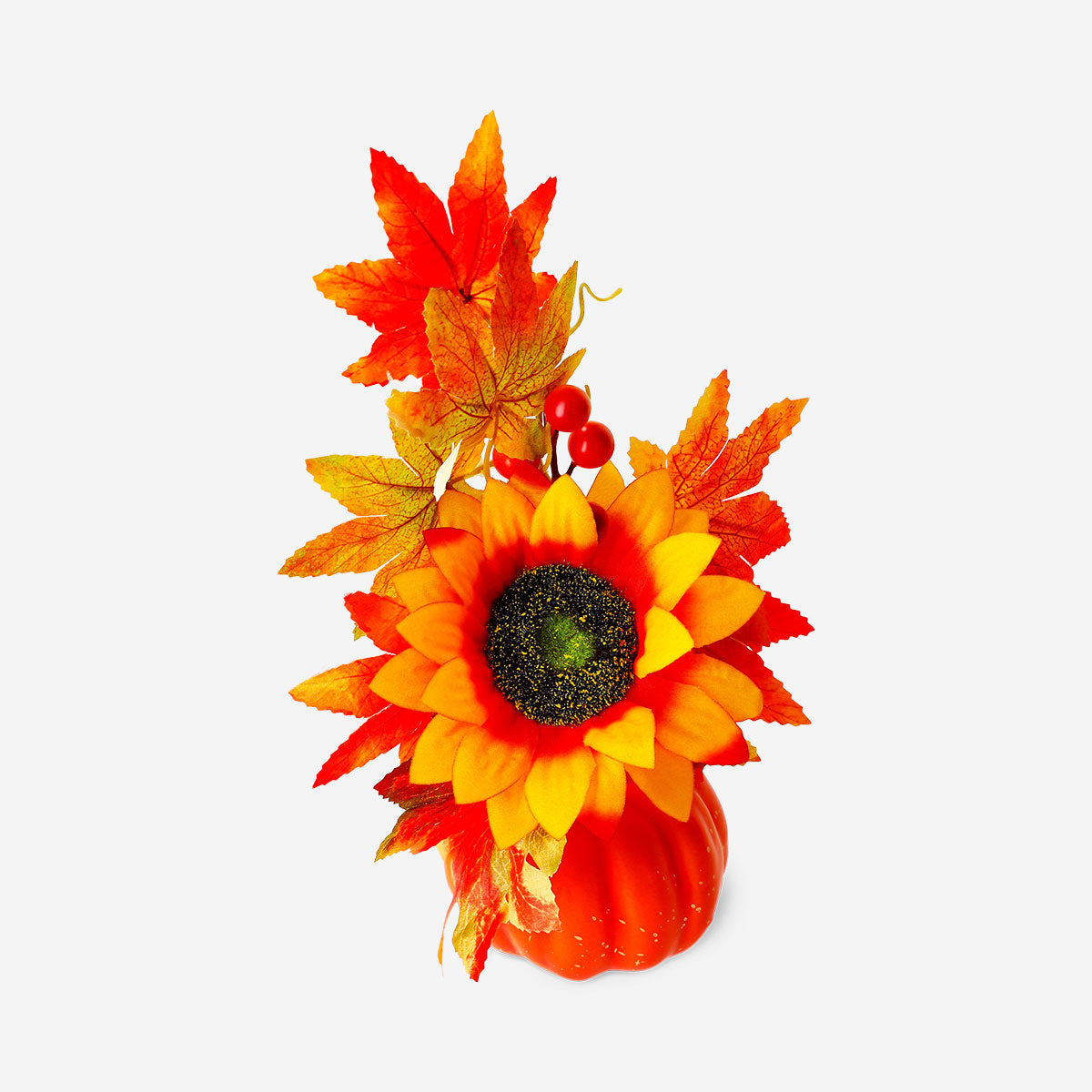 Decorative 20cm pumpkin and sunflower flower for home decor, by Flying Tiger Copenhagen, featuring vibrant autumn-inspired colors.