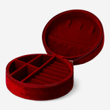 Bordeaux velvet jewellery box by Flying Tiger Copenhagen, featuring a soft fabric exterior and compartments for storing jewelry.