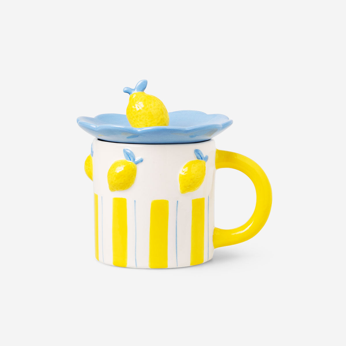 Flying Tiger Copenhagen 400ml kitchen mug with lemon design and matching snack tray, ideal for breakfast and snack times.