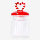 Kitchen storage jar with a candy cane lid, 15 cm tall, by Flying Tiger Copenhagen, ideal for storing small kitchen essentials