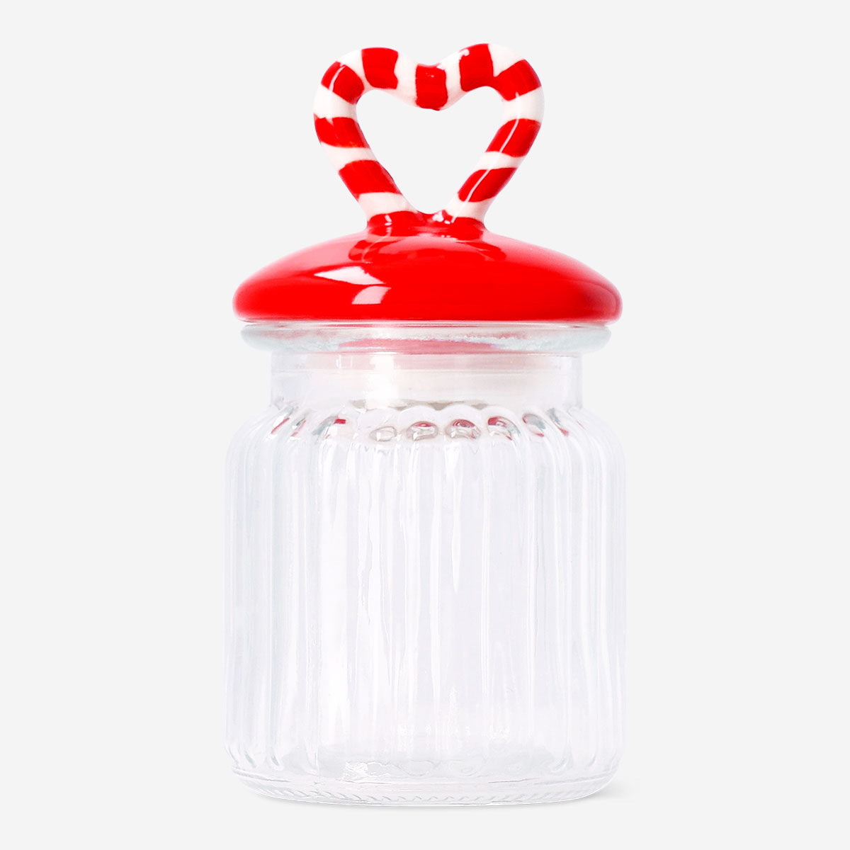 Kitchen storage jar with a candy cane lid, 15 cm tall, by Flying Tiger Copenhagen, ideal for storing small kitchen essentials