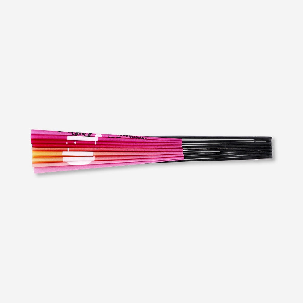 Flying Tiger Copenhagen RuPaul's Drag Race Clack fan with strap, textile accessory featuring vibrant design and portable handheld style.