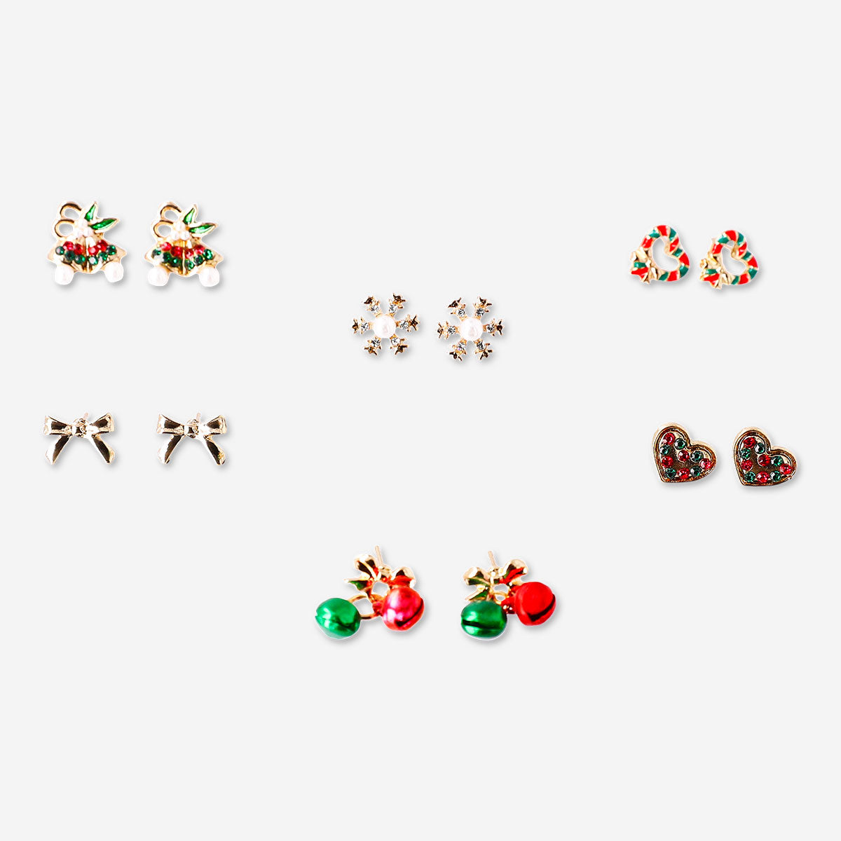 Set of ear studs - Festive bows and wreath