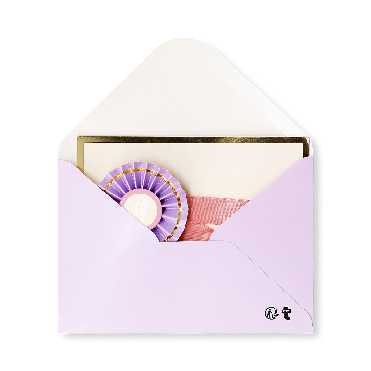 Colorful Flying Tiger Copenhagen birthday card with a decorative rosette for office celebrations.