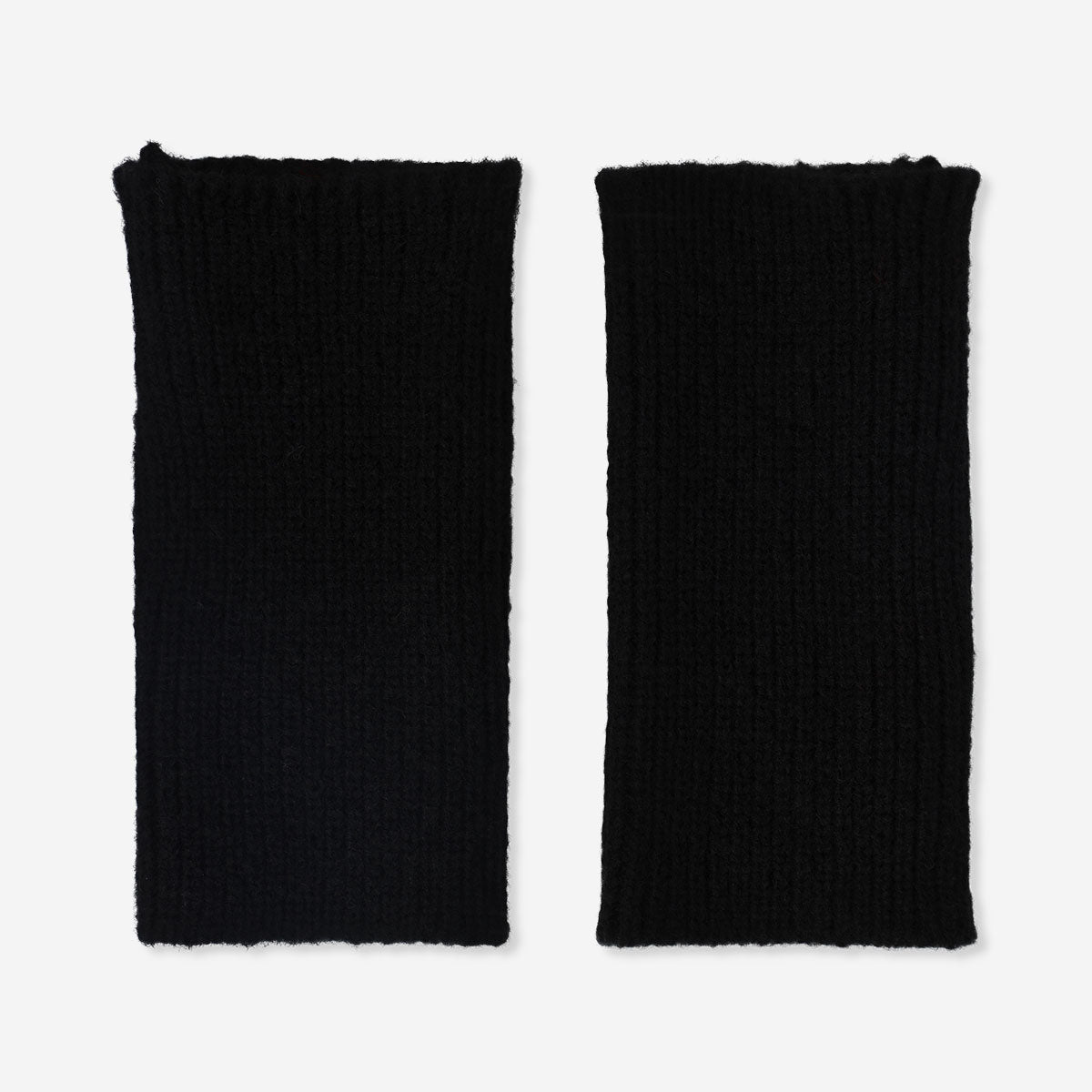 Black fingerless textile gloves in one size from Flying Tiger Copenhagen, showing the open-finger design and soft fabric.