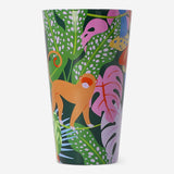 Two reusable party cups with vibrant tropical print by Flying Tiger Copenhagen, perfect for summer gatherings.