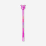 Multi-colored gel pen with a purple cat topper, ideal for office use, from Flying Tiger Copenhagen.