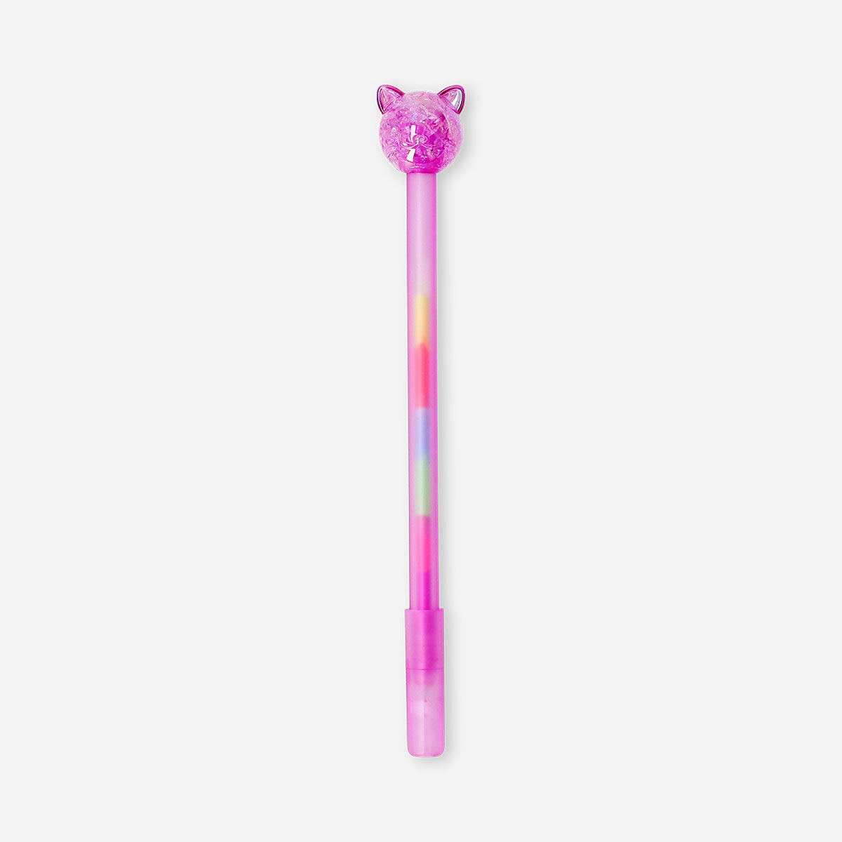 Multi-colored gel pen with a purple cat topper, ideal for office use, from Flying Tiger Copenhagen.