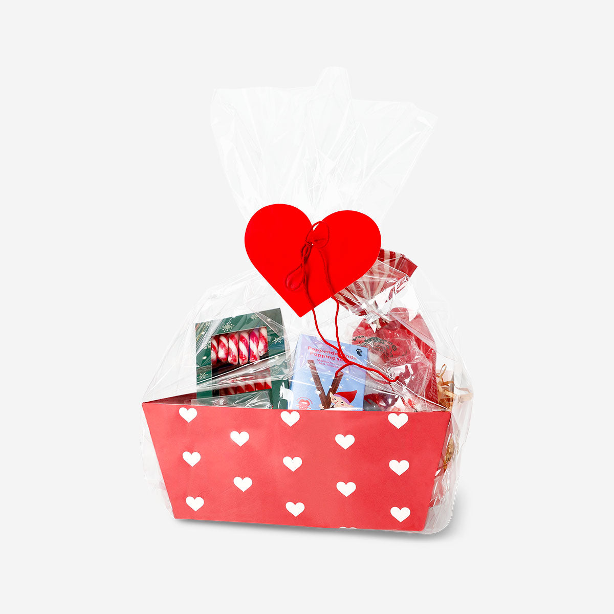 Flying Tiger Copenhagen Christmas wrapping set with heart designs, including festive paper and ribbons for holiday gift wrapping.