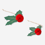 Two hanging honeycomb holly decorations for parties, colorful and lightweight, from Flying Tiger Copenhagen.