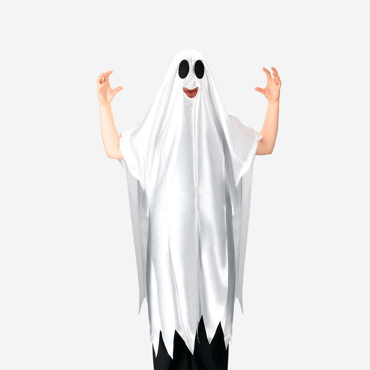 Silver ghost cape costume for adults, party attire by Flying Tiger Copenhagen, featuring a flowing metallic cape with ghostly style.