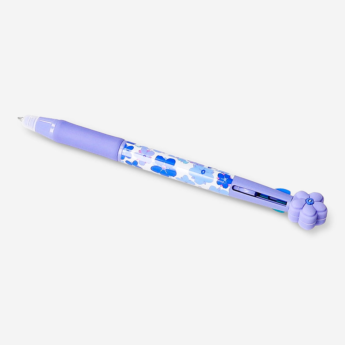 Multi-coloured floral print ballpoint pen with erasable ink from Flying Tiger Copenhagen for office use.