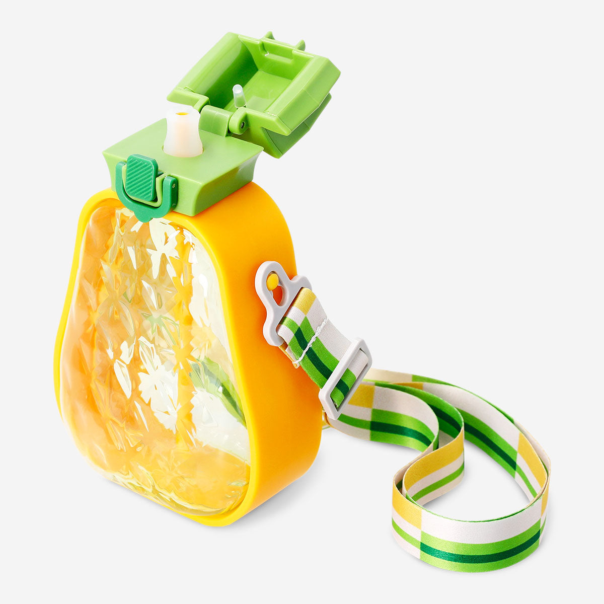 Flying Tiger Copenhagen pineapple-shaped drinking bottle with carry strap, ideal for kitchen and outdoor use
