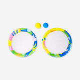 Flying Tiger Copenhagen racket set with balls for indoor and outdoor game play, featuring lightweight rackets and colorful balls.