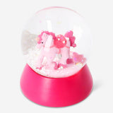 Small Flying Tiger Copenhagen unicorn snow globe, 5 cm tall, featuring a whimsical unicorn figure inside a clear glass globe.