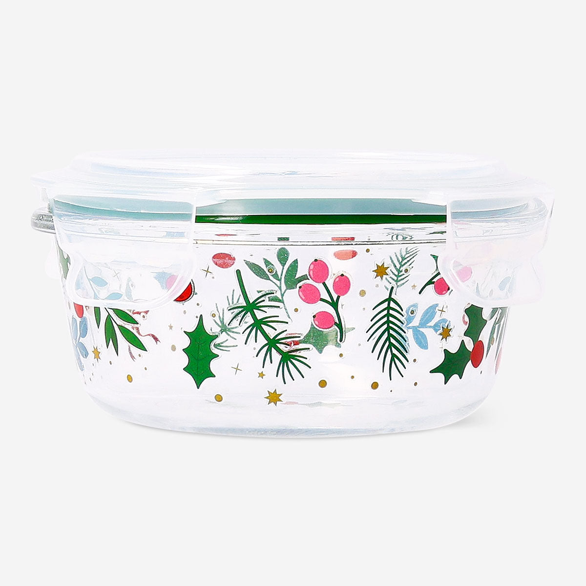 Glass food container with Christmas print, 14 cm, from Flying Tiger Copenhagen, featuring festive holiday design for kitchen storage.