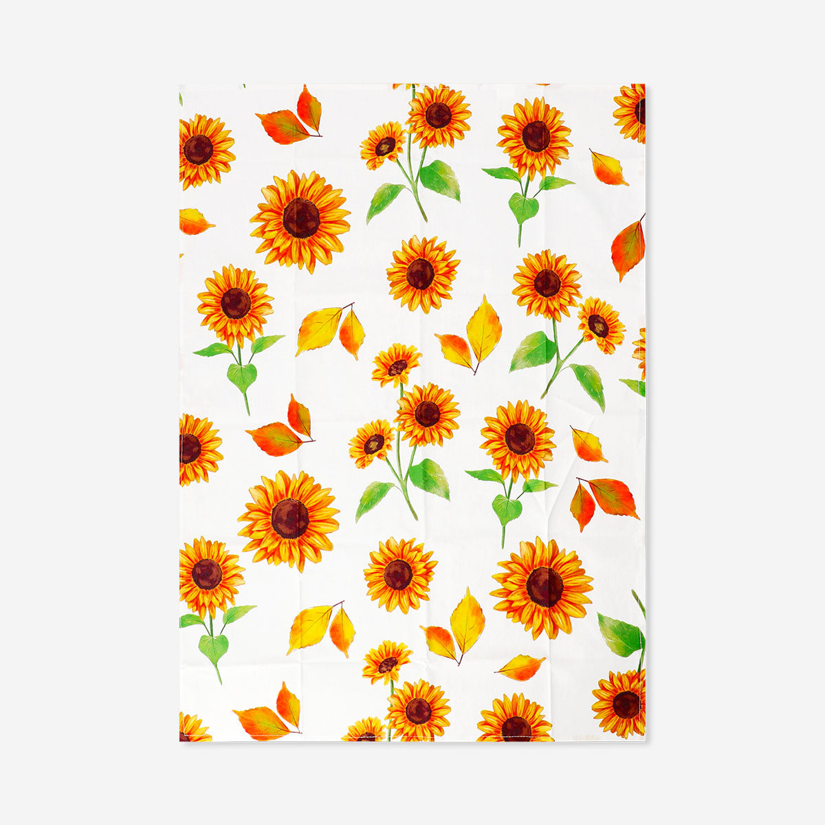 Autumn print tea towel from Flying Tiger Copenhagen, 50x70 cm, featuring colorful fall-themed design for kitchen decor.