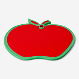 Flying Tiger Copenhagen Apple-shaped kitchen cutting board, 18x30 cm, dishwasher safe, with colorful apple design for food prep.