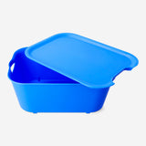 Blue storage box with lid from Flying Tiger Copenhagen, measuring 19x26 cm, ideal for home organization.