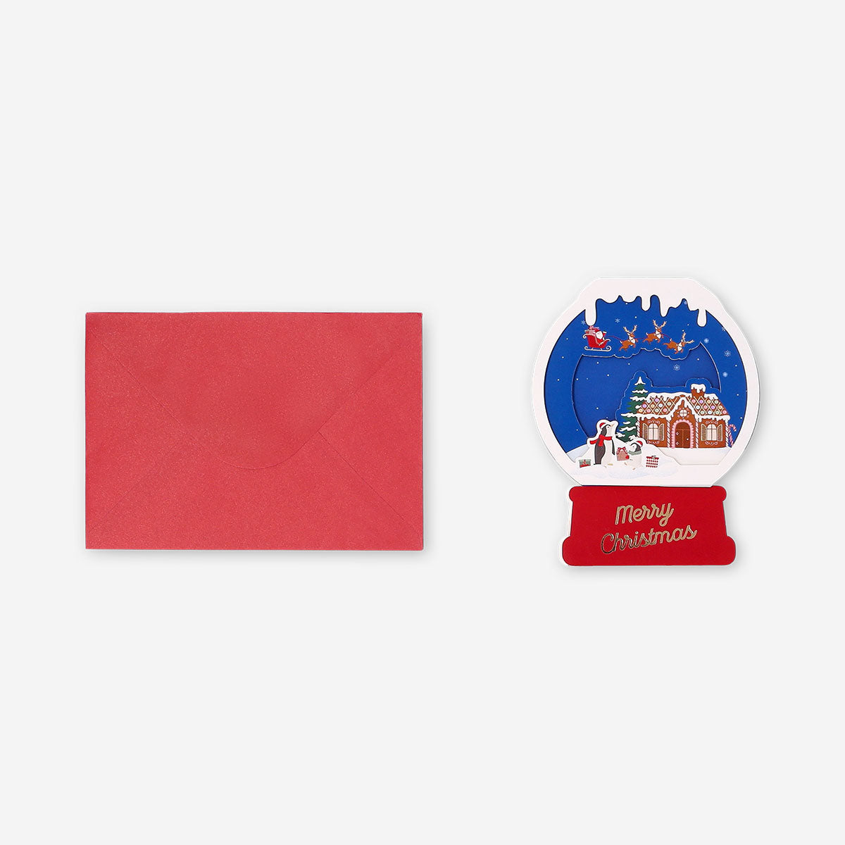 Flying Tiger Copenhagen Christmas card featuring a festive snow globe design for office holiday greetings.