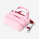Mini toiletry bag for lip gloss with cherry charm, Flying Tiger Copenhagen personal care accessory in soft fabric with zipper closure.