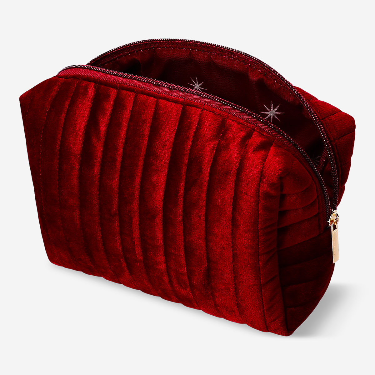Bordeaux velvet toiletry bag for personal care by Flying Tiger Copenhagen, showing a soft, plush fabric and compact design.