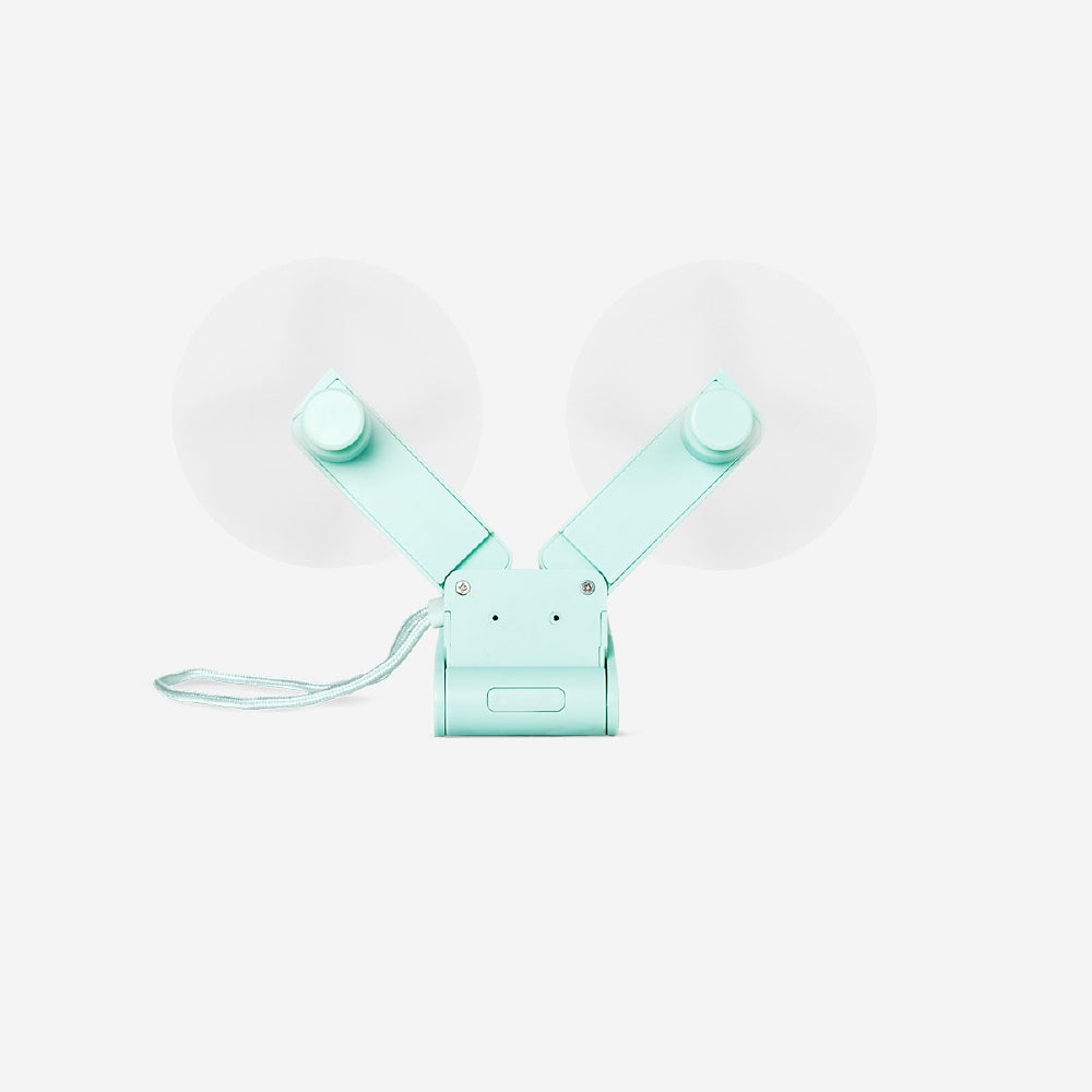 Mint 2-in-1 foldable gadget fan with 3-speed settings by Flying Tiger Copenhagen, shown in a compact, portable design.