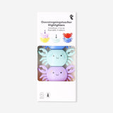 Stackable crab highlighters in a 4-piece set, colorful office supplies by Flying Tiger Copenhagen, arranged in a display.