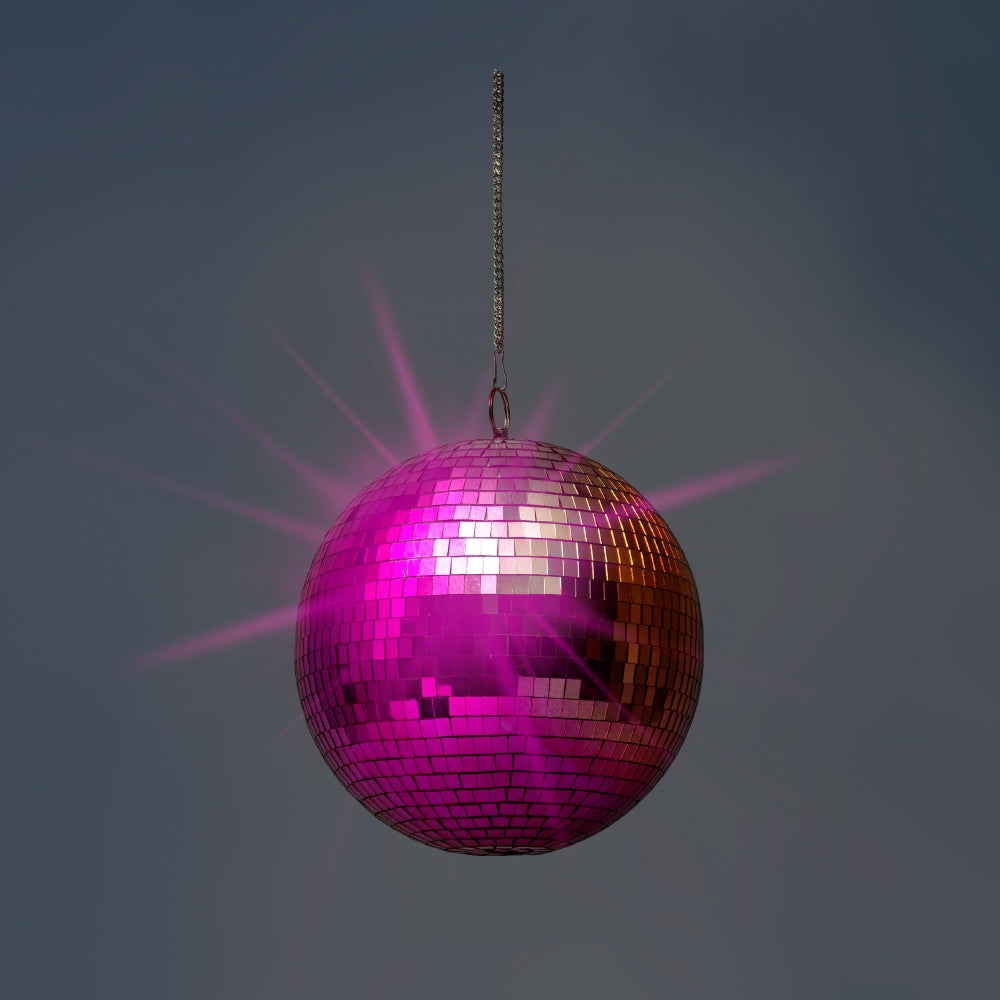 Multi-colored disco ball gadget from RuPaul's Drag Race x Flying Tiger Copenhagen, 20 cm, with reflective, shiny surface and vibrant colors.
